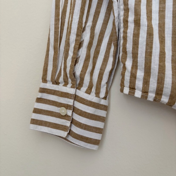 Sezane Tomboy Striped Button Front Linen Blend Shirt Sz 36 Small Ecru Camel - Picture 5 of 8